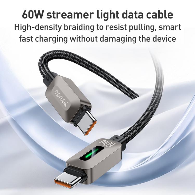 Yesido CA198 60W Type-C to Type-C Streamer Light Data Cable, Length: 1.2m