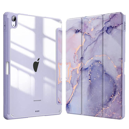 Marble Pattern Crystal Acrylic Smart Tablet Leather Case with Pen Slot