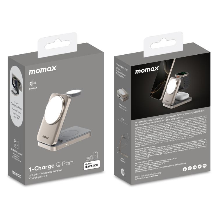 MOMAX UD36 Q.Port 3-in-1 Foldable Magnetic Wireless Charging Stand Qi2 + MFW Certified, UD36