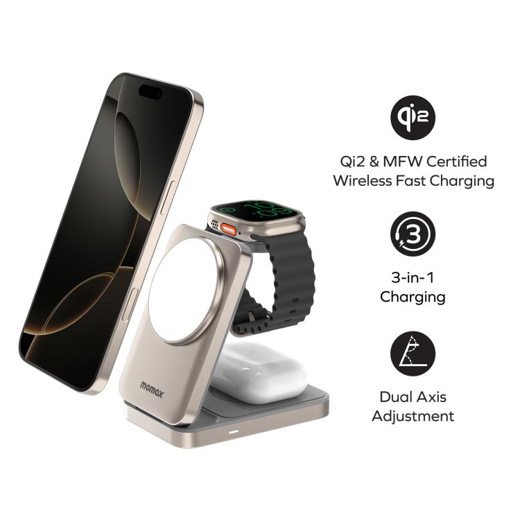 MOMAX UD36 Q.Port 3-in-1 Foldable Magnetic Wireless Charging Stand Qi2 + MFW Certified, UD36