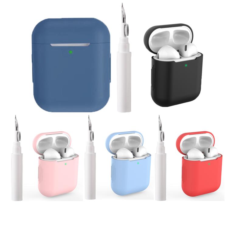 Silicone Buckleless Earphone Protective Case with Cleaning Pen, For AirPods 1 / 2