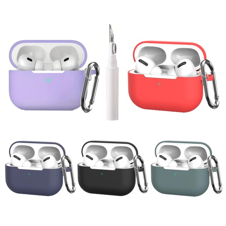 Silicone Earphone Protective Cover with Cleaning Pen + Hanging Buckle, For AirPods Pro