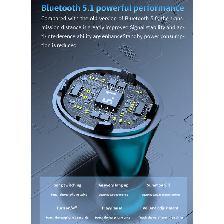 M17 Bluetooth 5.1 LED Display Screen Touch Waterproof Wireless Bluetooth Earphone with Charging B...