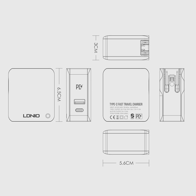 LDNIO A4403C 30W PD + Auto-id Foldable Fast Travel Charger with 1m 8 Pin Cable, AU Plug����������...