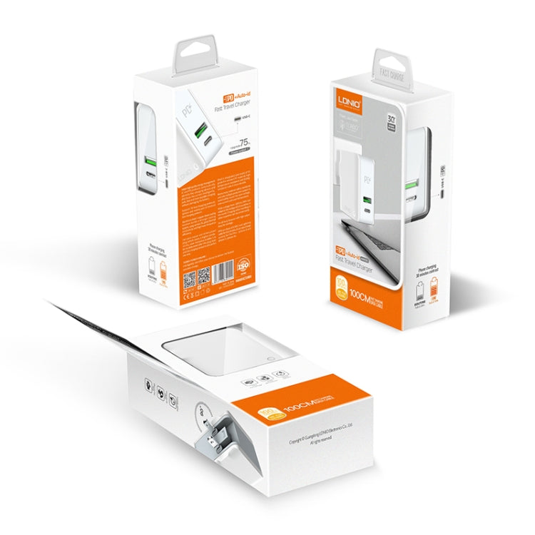 LDNIO A4403C 30W PD + Auto-id Foldable Fast Travel Charger with 1m 8 Pin Cable, AU Plug����������...