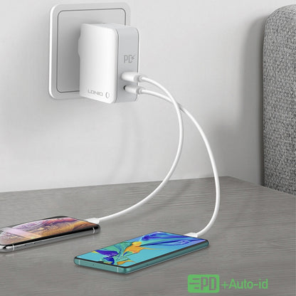 LDNIO A4403C 30W PD + Auto-id Foldable Fast Travel Charger with 1m 8 Pin Cable, AU Plug����������...