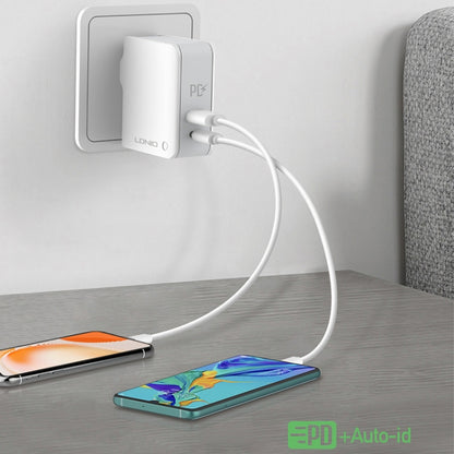 LDNIO A4403C 30W PD + Auto-id Foldable Fast Travel Charger with 1m Micro USB Cable, EU Plug������...