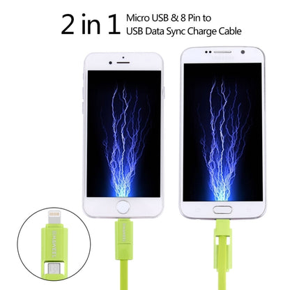 HAWEEL 1m 2 in 1 Micro USB & 8 Pin to USB Data Sync Charge Cable, 2 in 1 Cable in two connectors