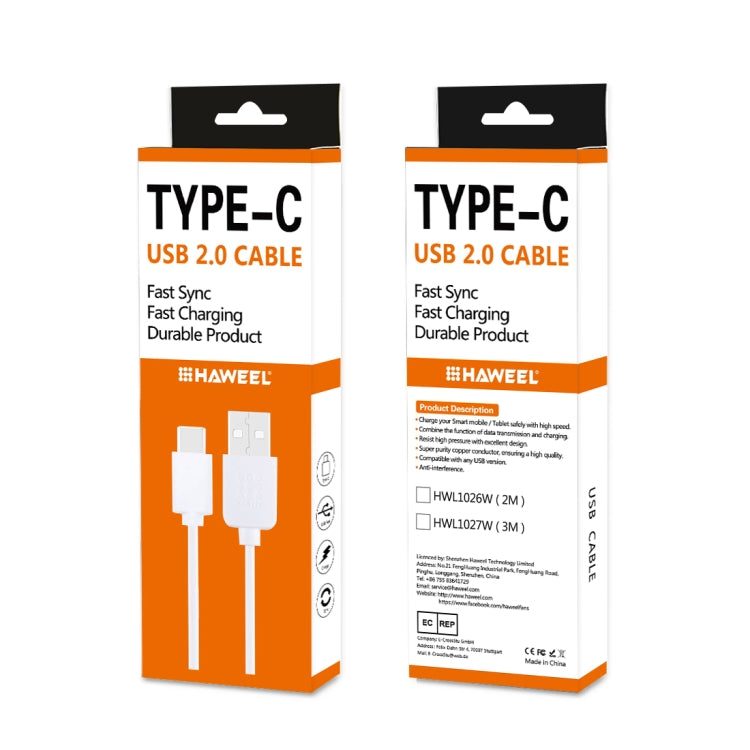 HAWEEL 2m USB-C / Type-C to USB 2.0 Data & Charging Cable