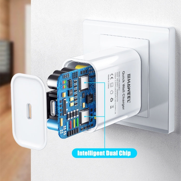 HAWEEL PD 20W Single USB-C / Type-C Interface QC Travel Charger, Support Full QC Protocol, EU Plug