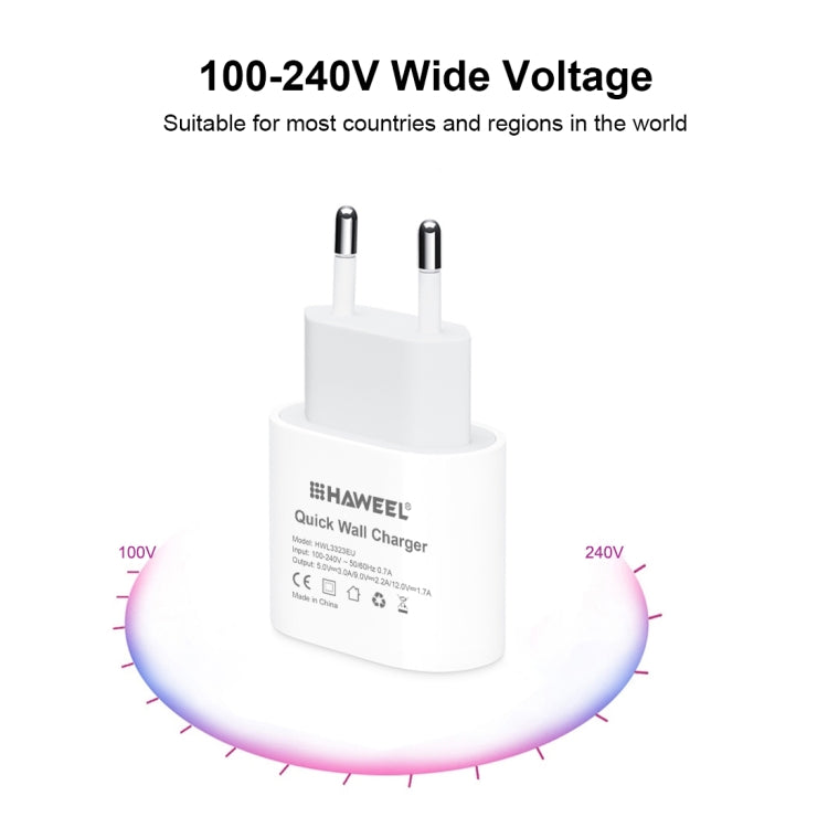 HAWEEL PD 20W Single USB-C / Type-C Interface QC Travel Charger, Support Full QC Protocol, EU Plug