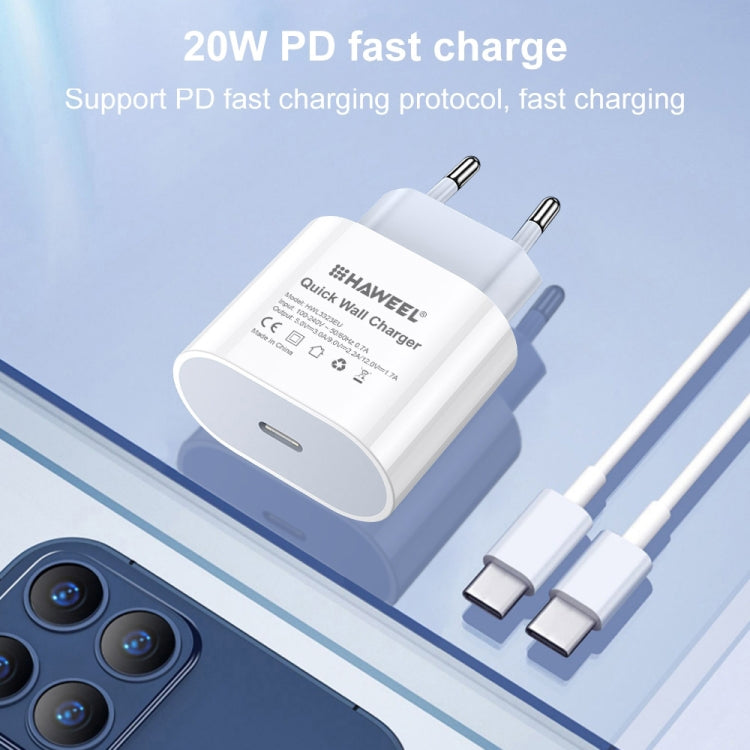 HAWEEL PD 20W Single USB-C / Type-C Interface QC Travel Charger, Support Full QC Protocol, EU Plug