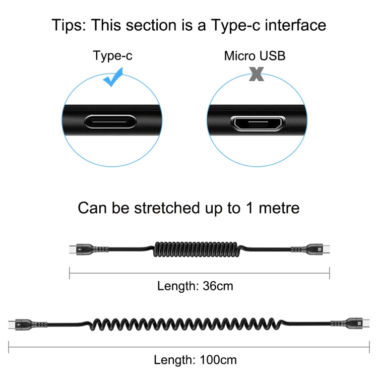 HAWEEL 1m 5A USB-C / Type-C to USB-C / Type-C Retractable Coiled PD Fast Charging Cable����������...