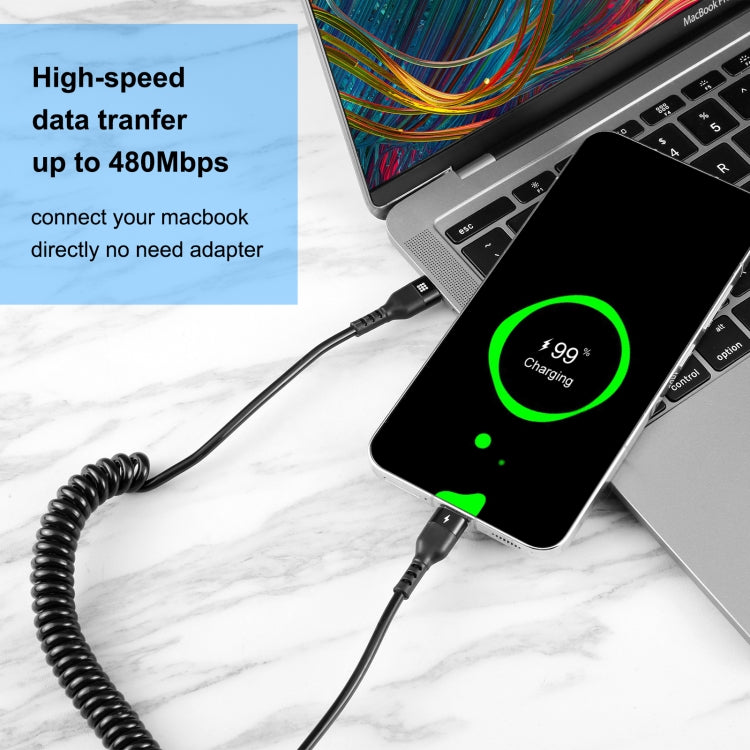 HAWEEL 1.5m 5A USB-C / Type-C to USB-C / Type-C Retractable Coiled PD Fast Charging Cable��������...