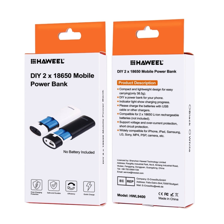 HAWEEL DIY 2x 18650 Battery (Not Included) 5600mAh Power Bank Shell Box with USB Output & Indicat...