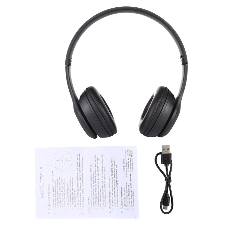 P47 Foldable Wireless Bluetooth Headphone with 3.5mm Audio Jack, Support MP3 / Call, P47 Black���...