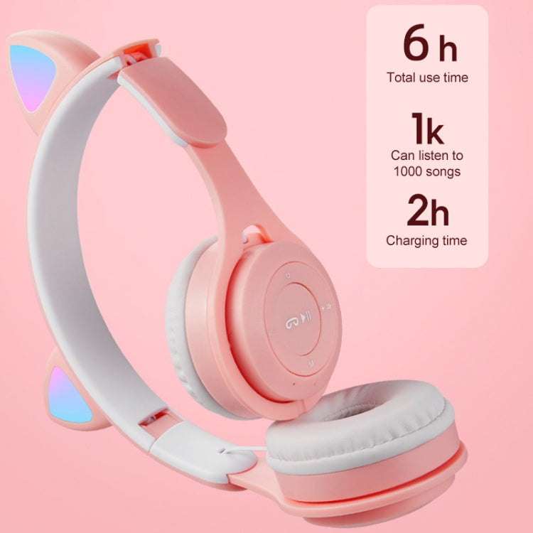 M6 Luminous Cat Ears Two-color Foldable Bluetooth Headset with 3.5mm Jack & TF Card Slot���������...