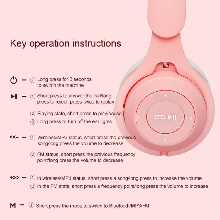 M6 Luminous Cat Ears Pure-color Foldable Bluetooth Headset with 3.5mm Jack & TF Card Slot��������...