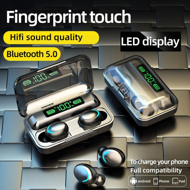 F9-5C LED Light + Digital Display Noise Reduction Bluetooth Earphone(Black), F9-5C LED Light Blac...