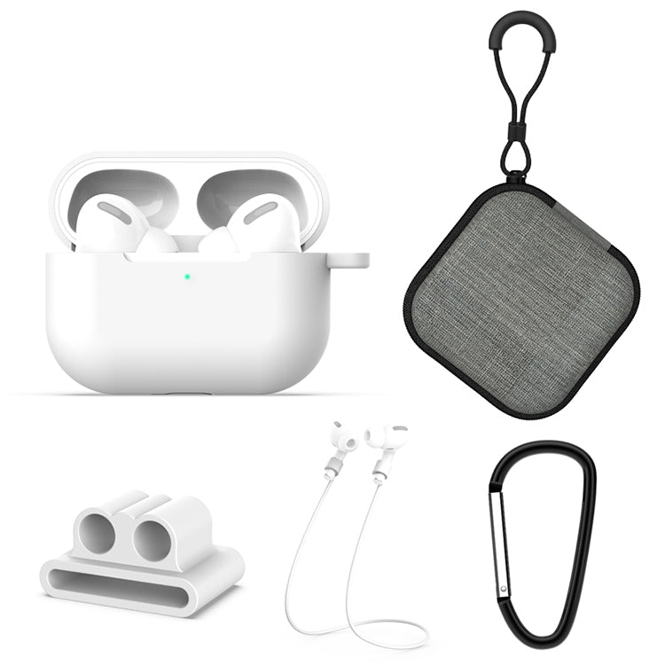For AirPods Pro 5 in 1 Silicone Earphone Protective Case + Earphone Bag + Earphones Buckle + Hook...