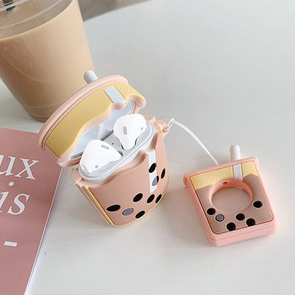 Wireless Earphones Shockproof Pearl Milk Tea Silicone Protective Case for Apple AirPods 1 / 2����...