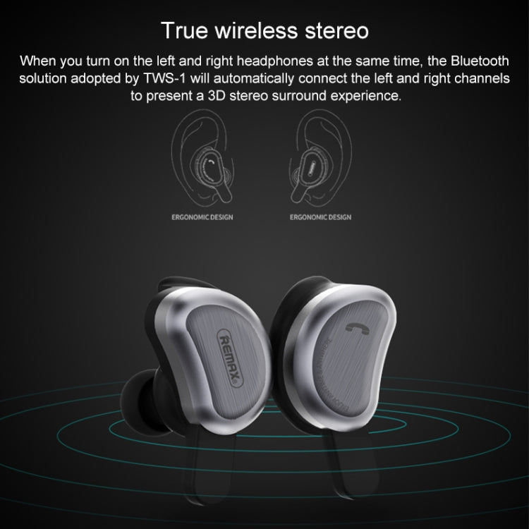REMAX TWS-1 Half Moon Shaped Bluetooth 4.2 Wireless Bluetooth Earphone with Charging Box, TWS-1 G...