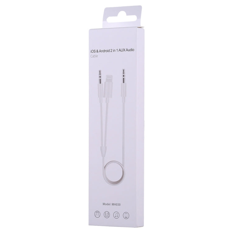 MH030 1m 2 in 1 8 Pin Male & 3.5mm Male to 3.5mm Male AUX Audio Cable For iPhone, iPad, Samsung, ...