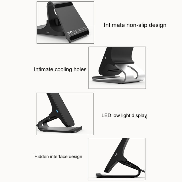 HAMTOD M5 15W Intelligent Dual Coil Design Qi Standard Holder Wireless Charger with Indicator Lig...