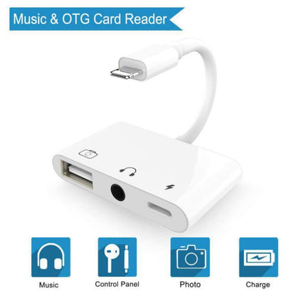 3 in 1 8 Pin + 3.5mm + USB 3.0 OTG to 8 Pin Male Adapter