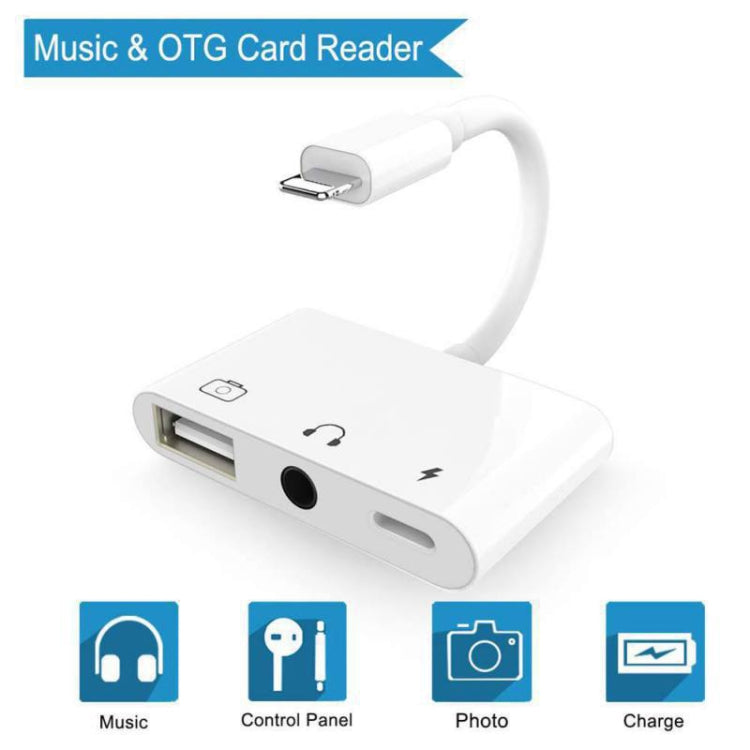 3 in 1 8 Pin + 3.5mm + USB 3.0 OTG to 8 Pin Male Adapter