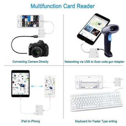 3 in 1 8 Pin + 3.5mm + USB 3.0 OTG to 8 Pin Male Adapter