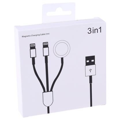 Multi-function 3 In 1 8 Pin Magnetic Charging Cable for iPhone / Apple Watch, Length : 1m