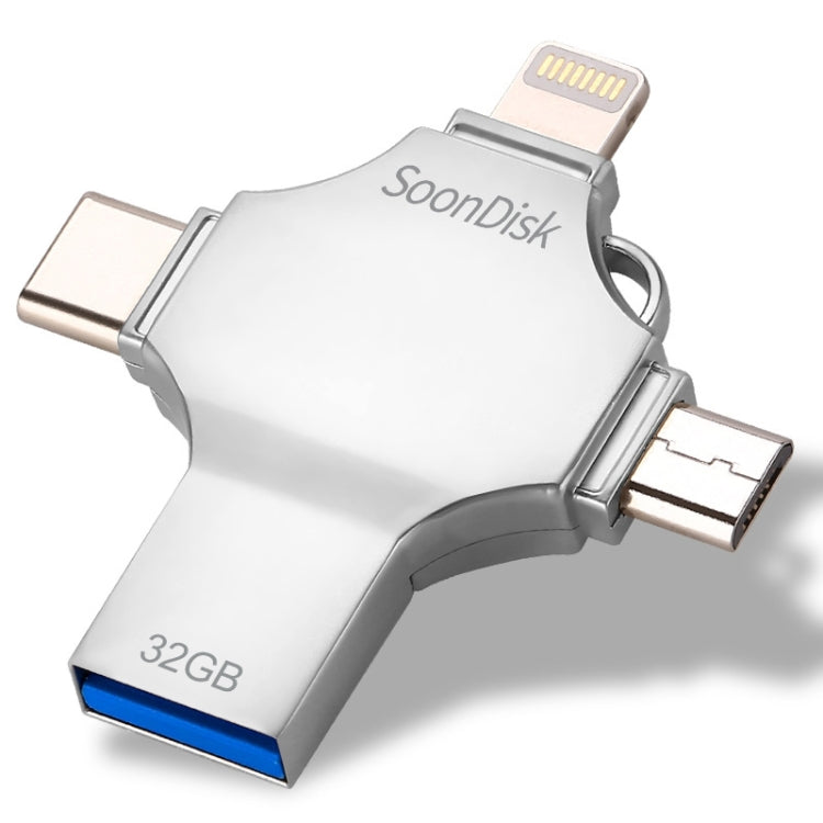 4 in 1 32GB USB 3.0 + 8 Pin + Mirco USB + USB-C / Type-C Dual-use Flash Drive with OTG Function��...