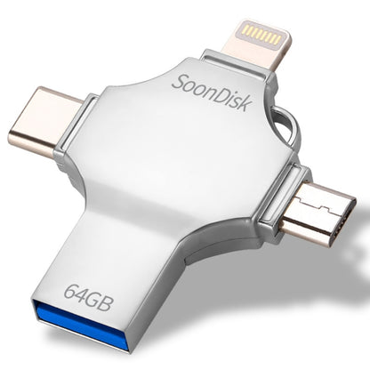 4 in 1 64GB USB 3.0 + 8 Pin + Mirco USB + USB-C / Type-C Dual-use Flash Drive with OTG Function��...