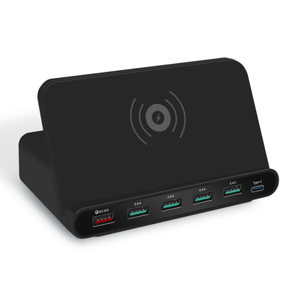 828W 7 in 1 60W QC 3.0 USB Interface + 4 USB Ports + USB-C / Type-C Interface + Wireless Charging...