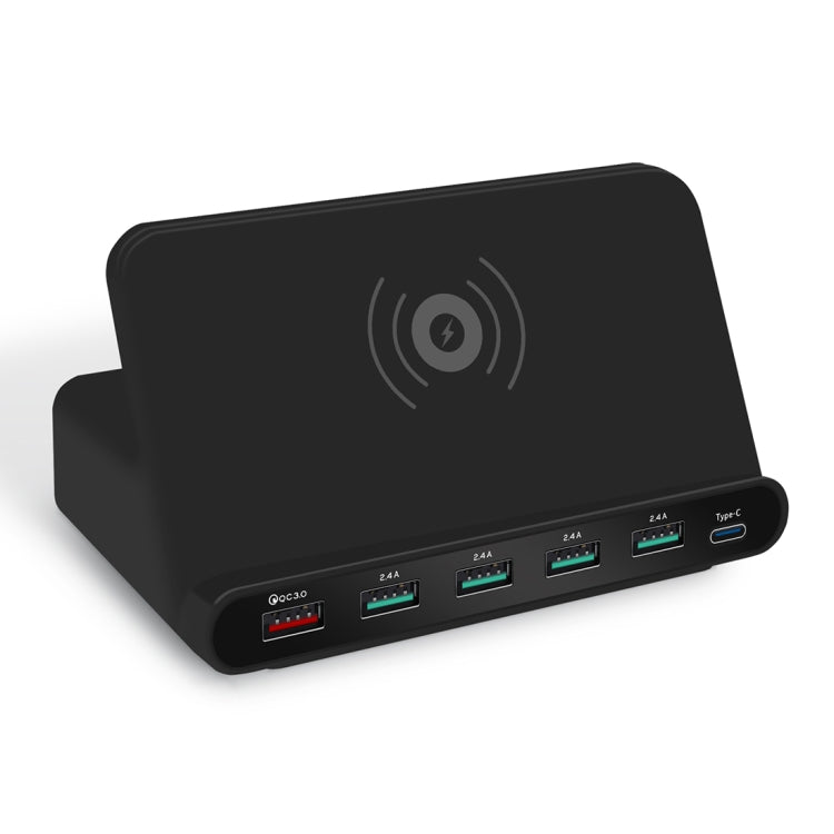 828W 7 in 1 60W QC 3.0 USB Interface + 4 USB Ports + USB-C / Type-C Interface + Wireless Charging...