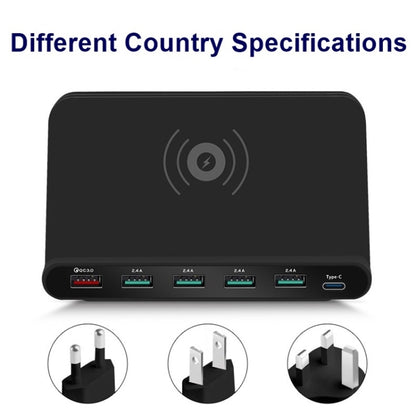 828W 7 in 1 60W QC 3.0 USB Interface + 4 USB Ports + USB-C / Type-C Interface + Wireless Charging...