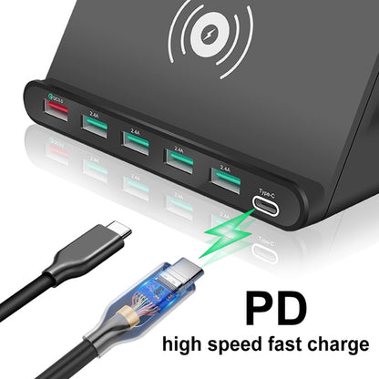 828W 7 in 1 60W QC 3.0 USB Interface + 4 USB Ports + USB-C / Type-C Interface + Wireless Charging...