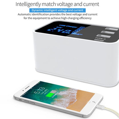 CDA30 20W 3 USB Ports + USB-C / Type-C Ports Multi-function Charger with LED Display, UK Plug����...