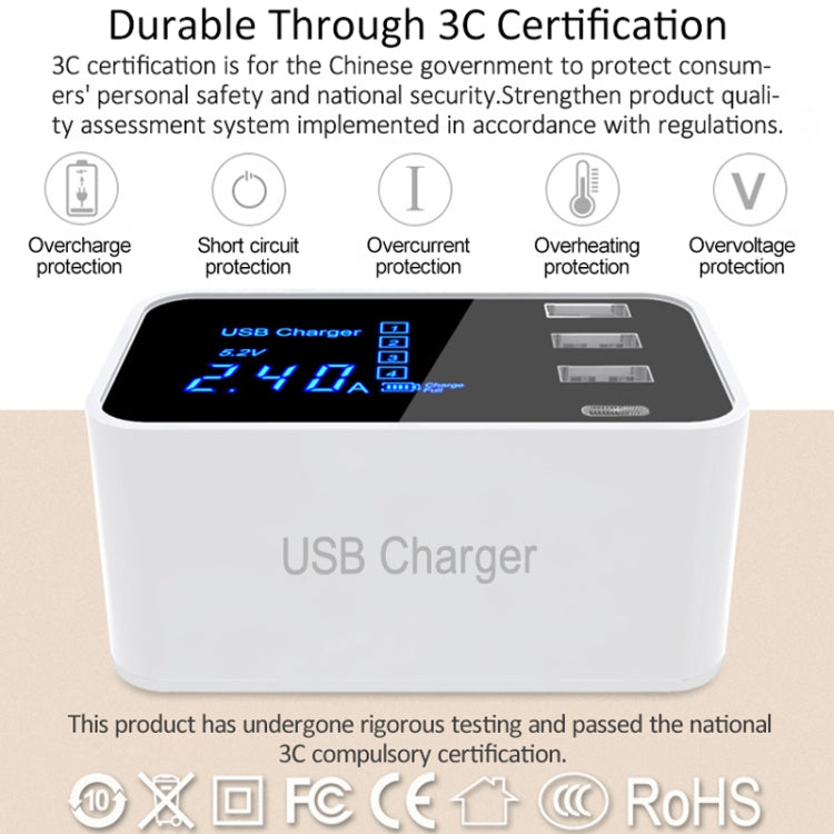 CDA30 20W 3 USB Ports + USB-C / Type-C Ports Multi-function Charger with LED Display, UK Plug����...