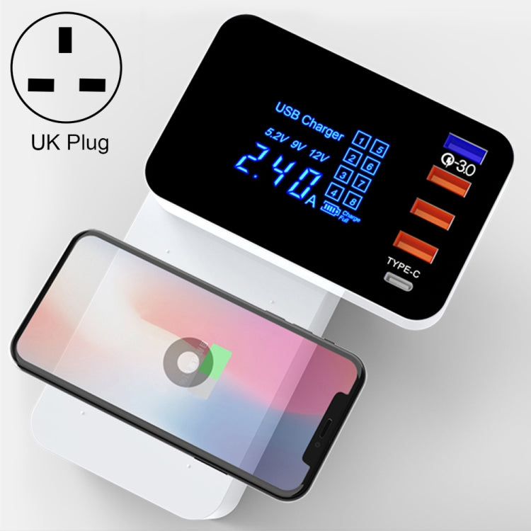 CDA33Q 40W QC 3.0 USB + 3 USB Ports + USB-C / Type-C Ports Multi-function Charger with LED Displa...