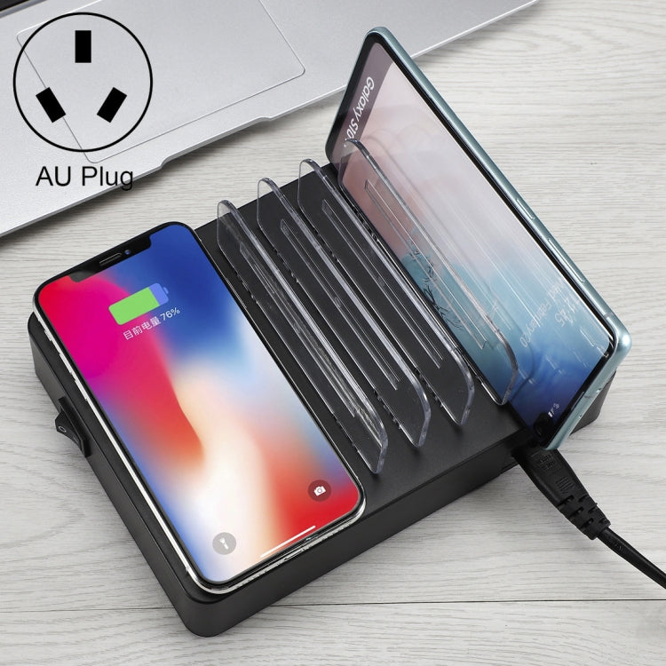 50W 6 USB Ports + 2 USB-C / Type-C Ports + Wireless Charging Multi-function Charger with LED Disp...
