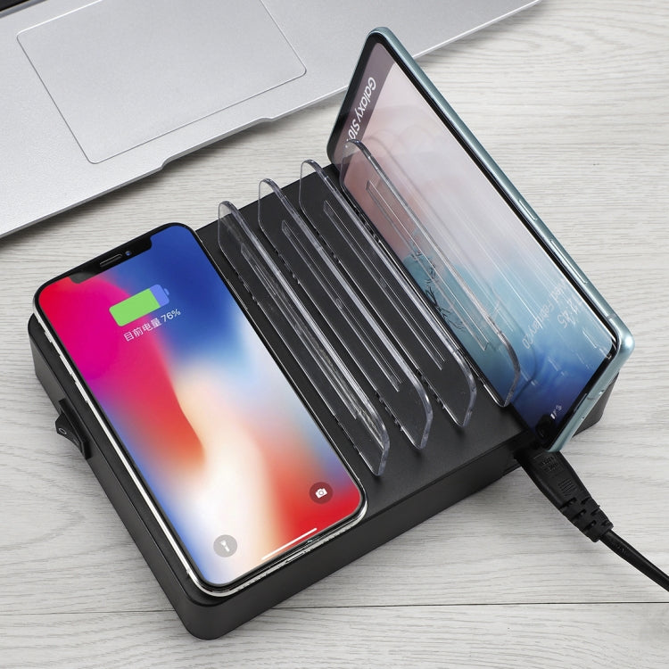 50W 6 USB Ports + 2 USB-C / Type-C Ports + Wireless Charging Multi-function Charger with LED Disp...