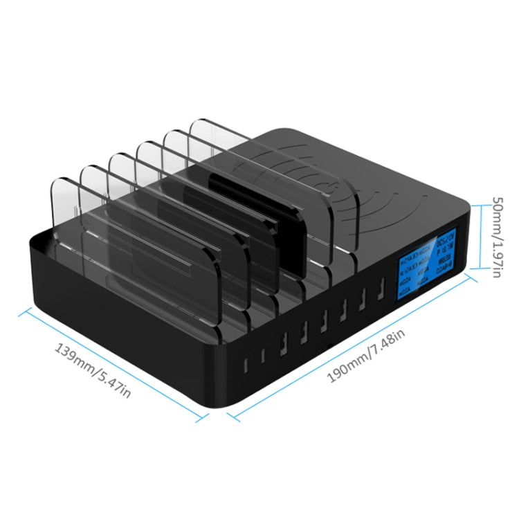 50W 6 USB Ports + 2 USB-C / Type-C Ports + Wireless Charging Multi-function Charger with LED Disp...