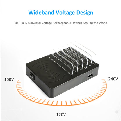 50W 6 USB Ports + 2 USB-C / Type-C Ports + Wireless Charging Multi-function Charger with LED Disp...
