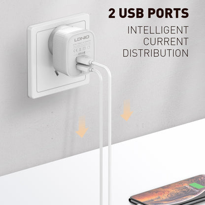 LDNIO A201 2.4A Dual USB Charging Head Travel Direct Charge Mobile Phone Adapter Charger With Mic...