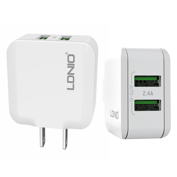 LDNIO A2201 2.4A Dual USB Charging Head Travel Direct Charge Mobile Phone Adapter Charger With 8 ...