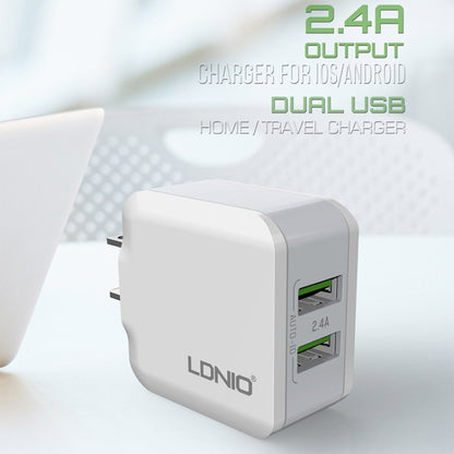 LDNIO A2201 2.4A Dual USB Charging Head Travel Direct Charge Mobile Phone Adapter Charger With 8 ...