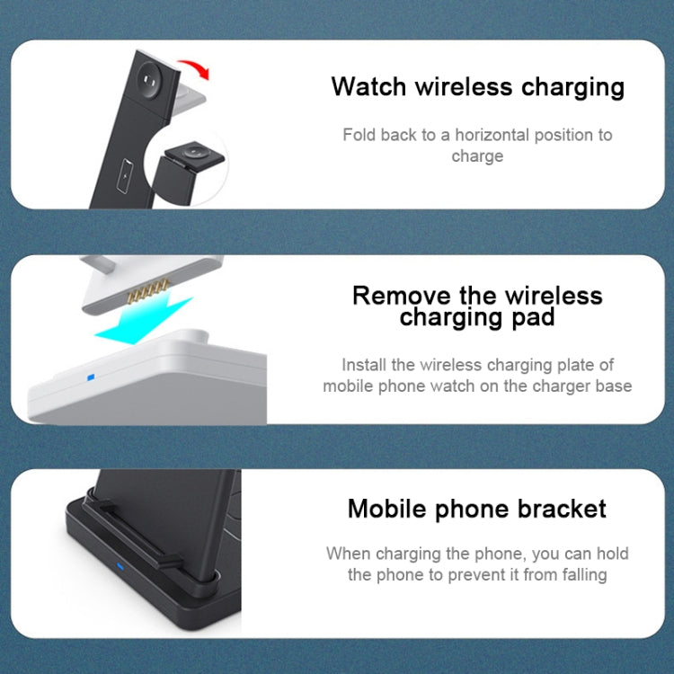 HQ-UD21 3 in 1 Folding Mobile Phone Watch Multi-Function Charging Stand Wireless Charger for iPho...