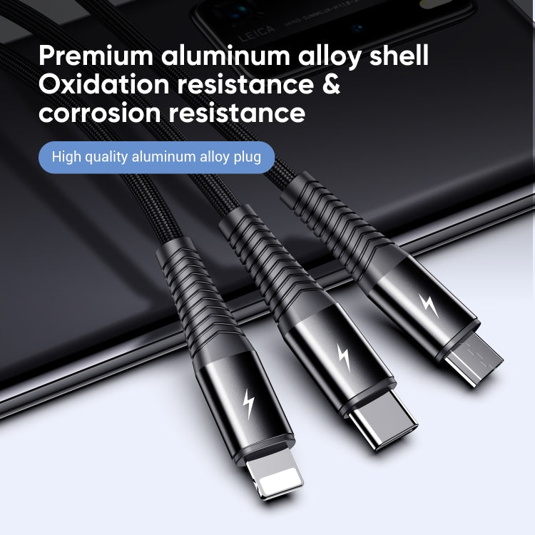 3 In 1 8 Pin + Micro USB + Type-C / USB-C Charging Cable